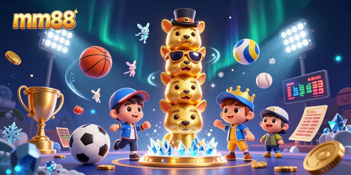 Experience the thrill of mm88 with dynamic sports action and vibrant casino elements in this captivating illustration.