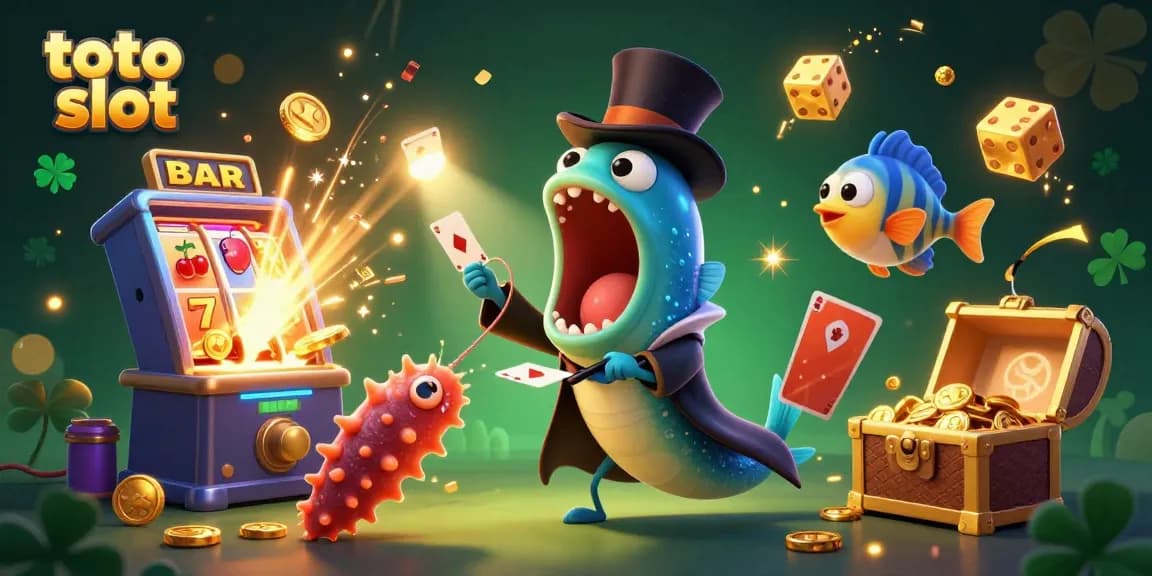 Engage with vibrant toto slot magic as a bioluminescent eel performs tricks alongside casino elements.