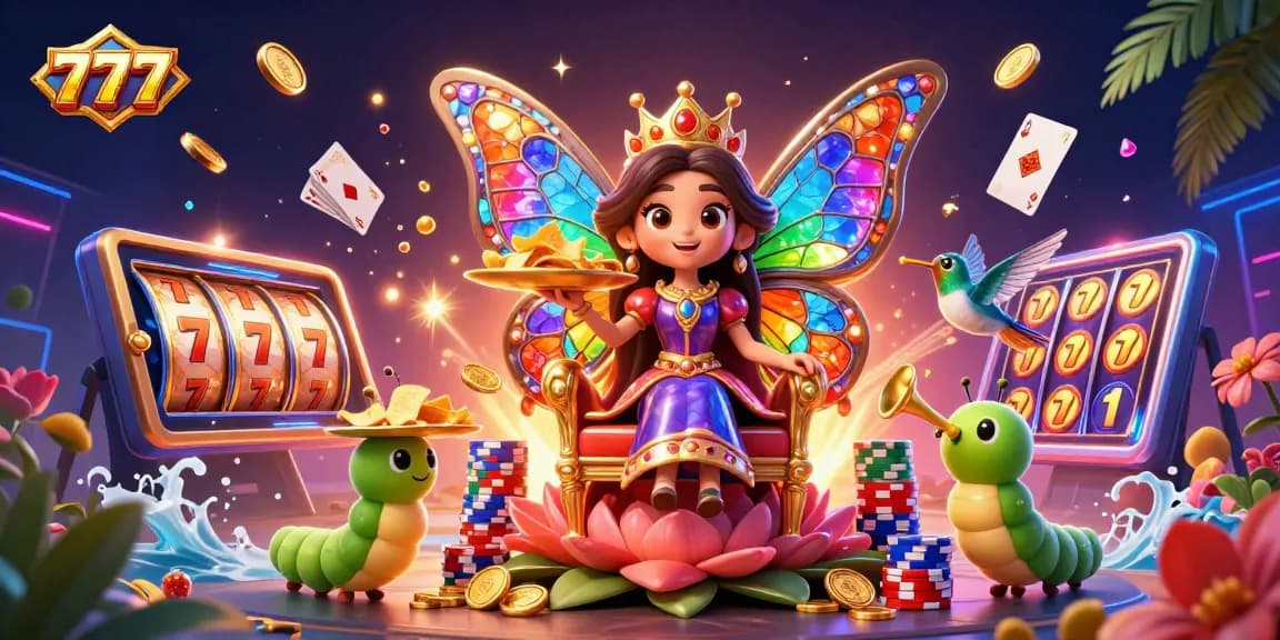 Spin the 777 slot reels for joy as the queen rules over a vibrant casino scene.