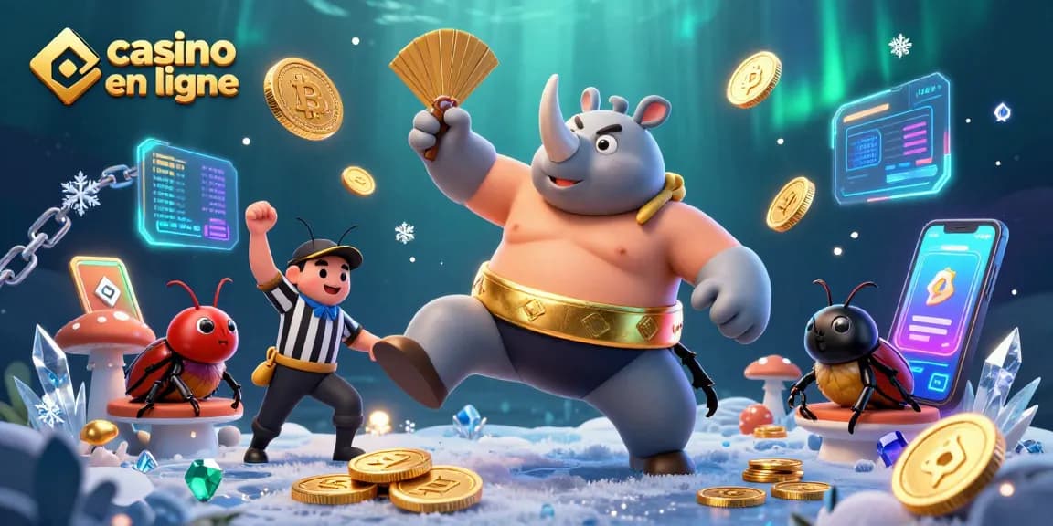 Casino en ligne : Illustration dynamique avec un scarabée japonais et des pièces d'or volant à travers un fond aquatique.