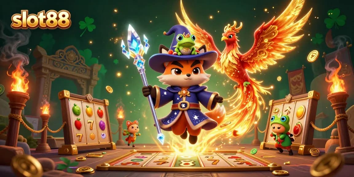 Slot88 membawa keberuntungan dengan simbol mesin slot yang memikat dan karakter magis.