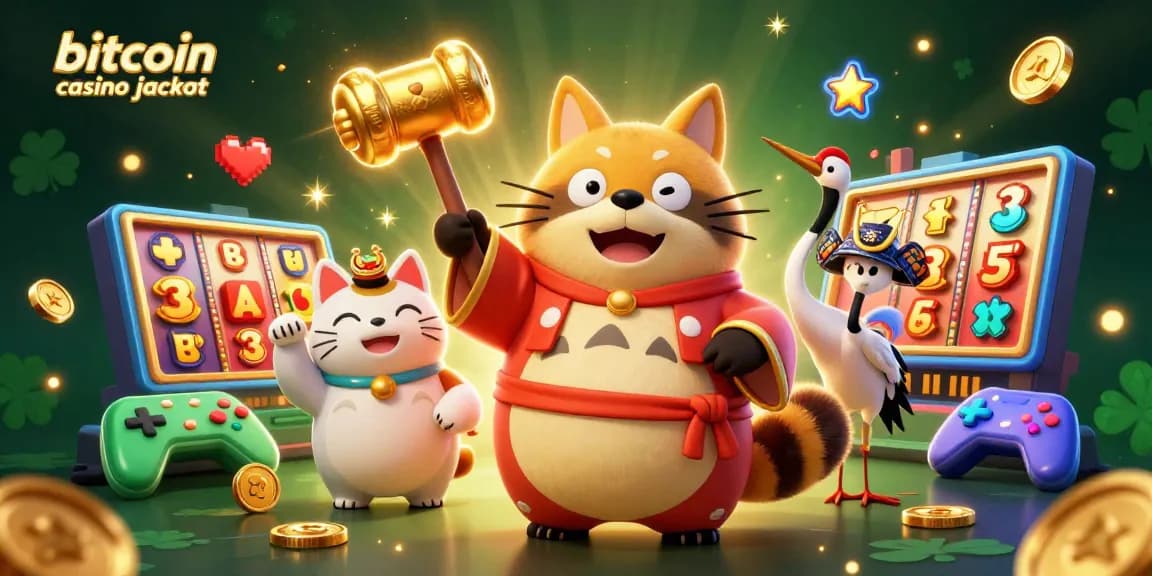 Experience thrilling moments in a bitcoin casino jackpot with vibrant characters and slot game elements.