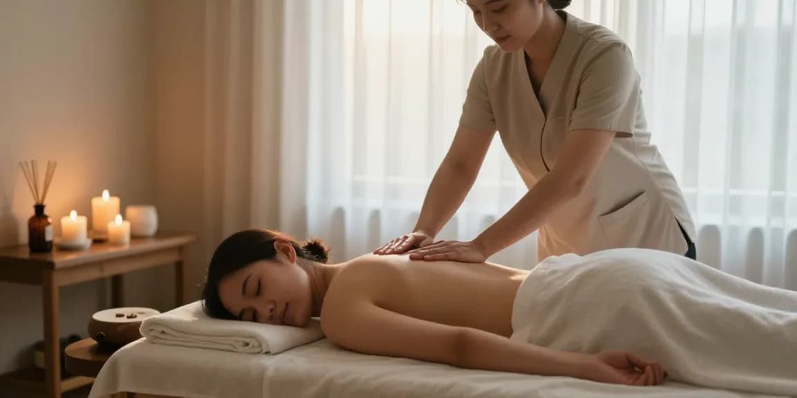 분당스웨디시를 받는 고객과 편안한 스파 환경, 아로마 향과 조명으로 아늑한 분위기 조성
