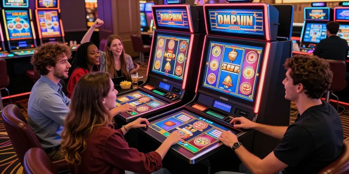 Friends enjoying a fun online gaming session at a virtual slot dana machine, showcasing excitement and engagement.