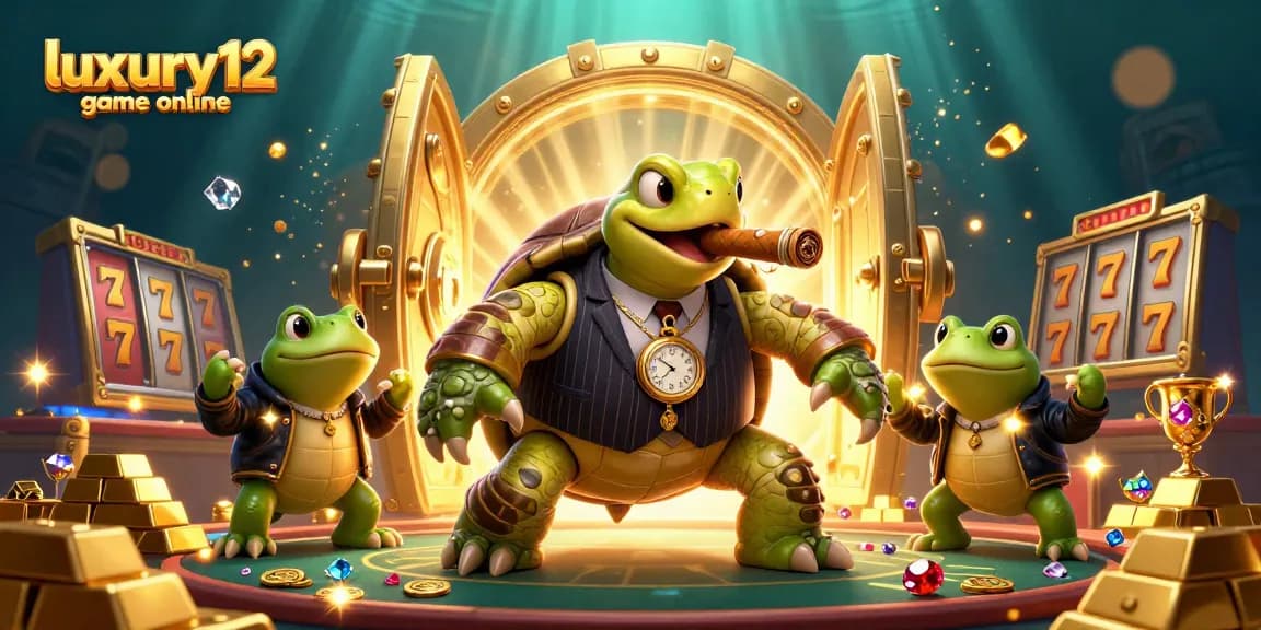 Play the luxury12 game online with a vibrant casino scene depicting characters enjoying wealth and excitement.
