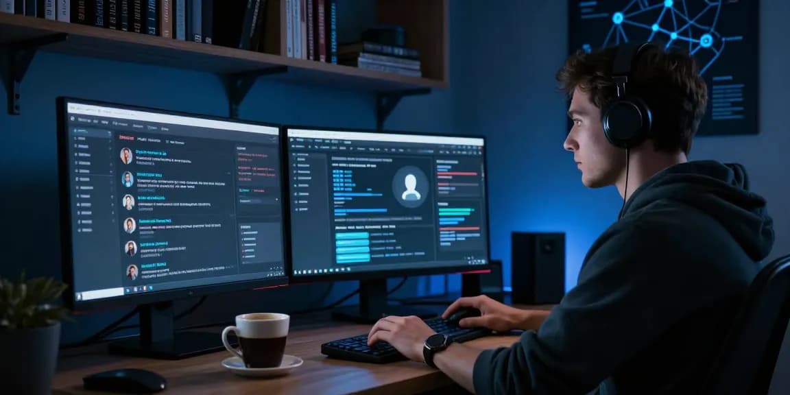 Best Darknet Markets 2026 showcased in a digital workspace with dual monitors and cybersecurity literature, illustrating the dark web ecosystem.