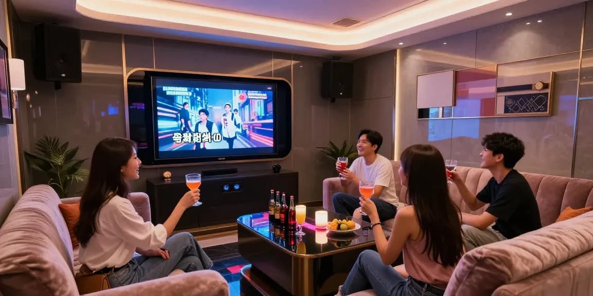 강남가라오케에서 즐거운 시간 보내는 친구들, 아늑한 프라이빗 룸과 고급스러운 인테리어