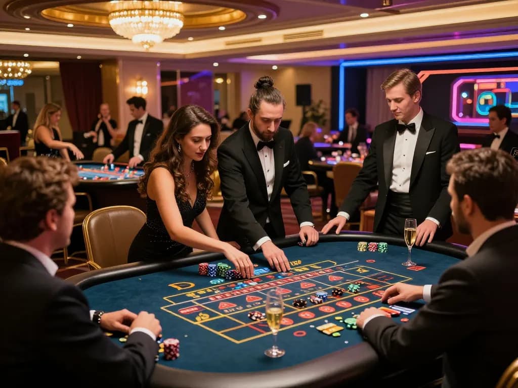 Experience the thrill of roulette at fc88 with players making bets in an upscale casino setting