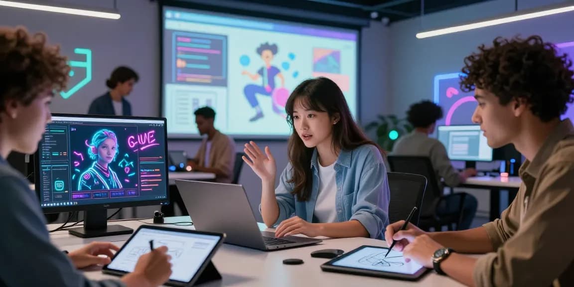 Engaging scene of creators using ai nsfw tools in a vibrant digital workspace