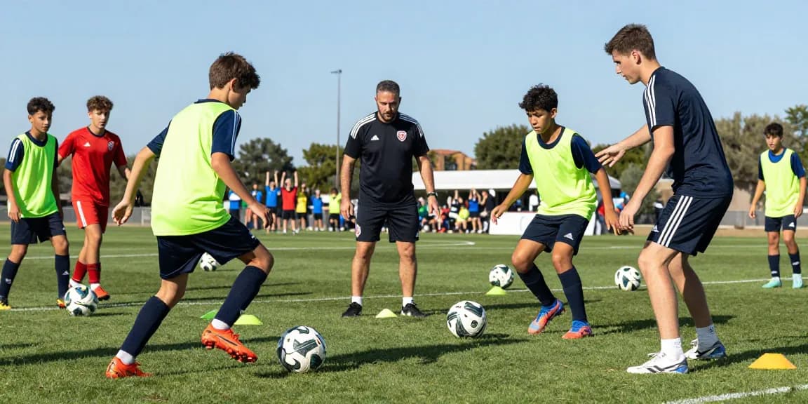 Hochwertiger Matchball Fußball wird von jungen Spielern im Training verwendet.