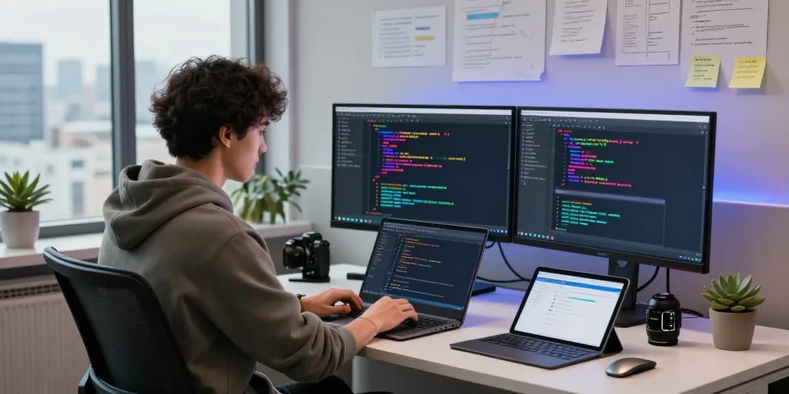 NAGA2000 software development workspace with developer and modern tech tools.