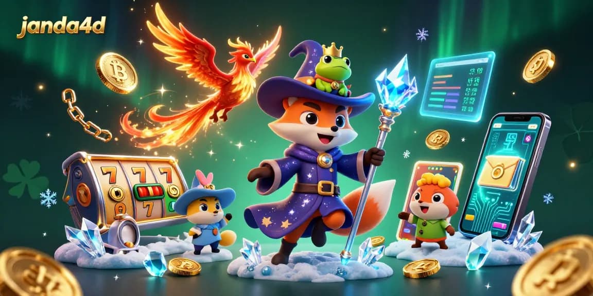 Permainan slot menarik janda4d diilustrasikan dengan karakter kartun dan elemen digital menawan.