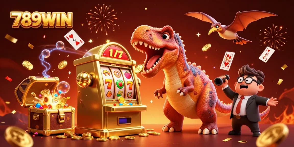 Experience thrilling jackpots at 789WIN as cartoon dinosaurs bring excitement to the casino scene.