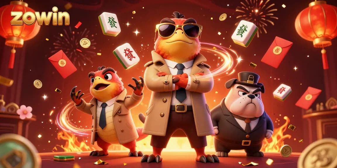 Engage in the world of zowin with three raptors cleverly disguised, surrounded by casino elements.