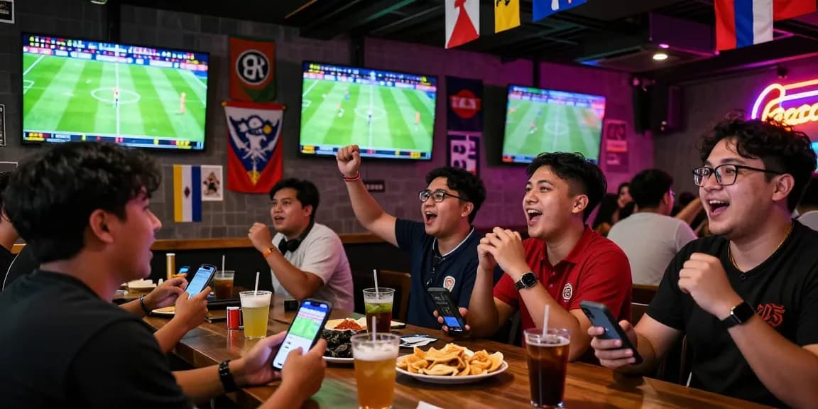 Fans enjoying Gacor 25 betting at a sports bar during World Cup 2026.