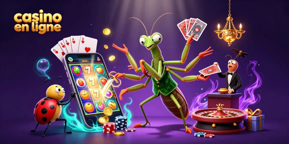 Jouer à un casino en ligne avec un manteau de prédateur géant dans un décor d'illustration 3D animé.