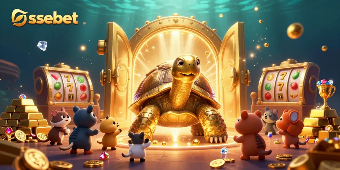 Engage in exciting essebet slot games with thrilling visuals featuring a golden tortoise and treasures.