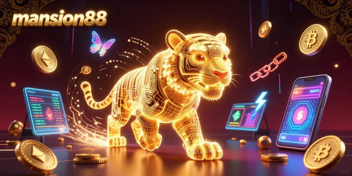 Experience the thrill at mansion88 by placing bets in this vibrant, neon-lit digital casino scene.