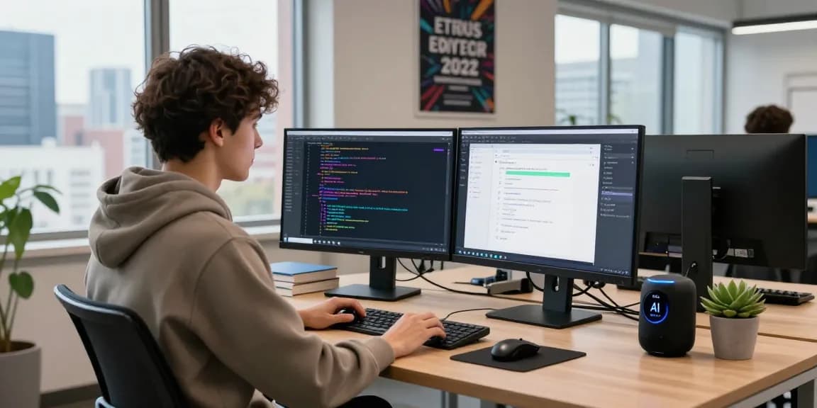 Software engineer working on ai gf chatbot design in modern tech workspace