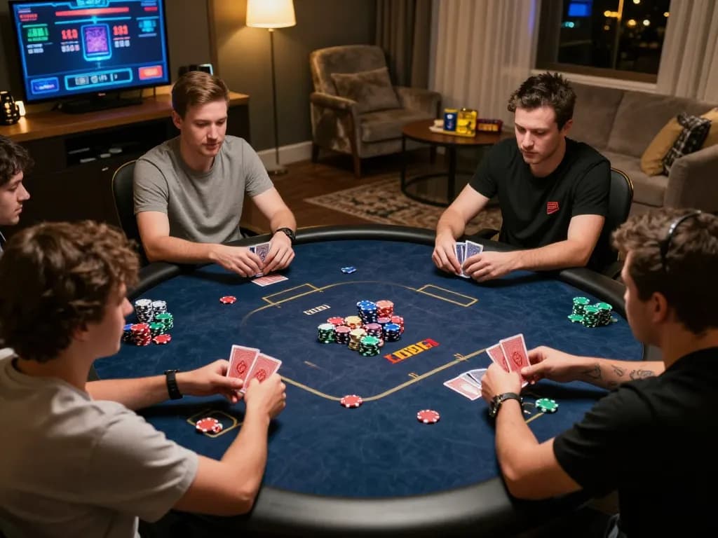 Players experiencing an online poker game at LLWIN, showcasing strategy and engagement in virtual gambling.