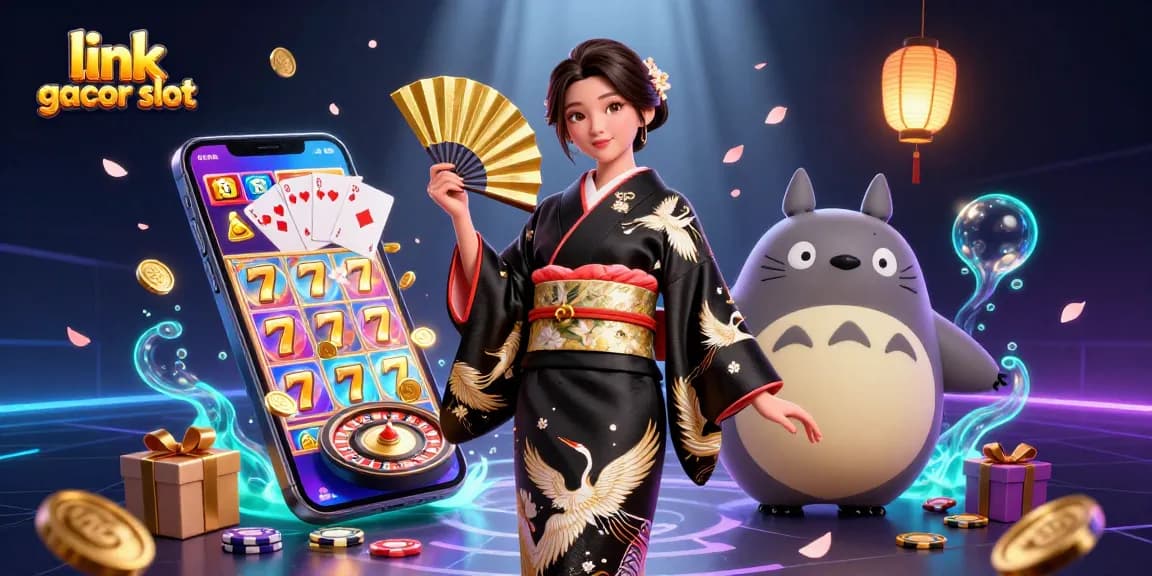 Experience winning with link gacor slot featuring slots and vibrant characters in a magical casino scene.