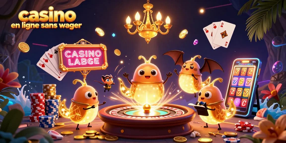 Jouez dans un casino en ligne sans wager avec des lumières éclatantes et des gains dorés.