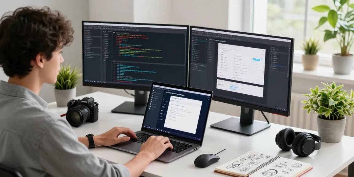 Engaged professional configuring the 纸飞机中文版 app in a sleek tech workspace with modern gadgets and devices.