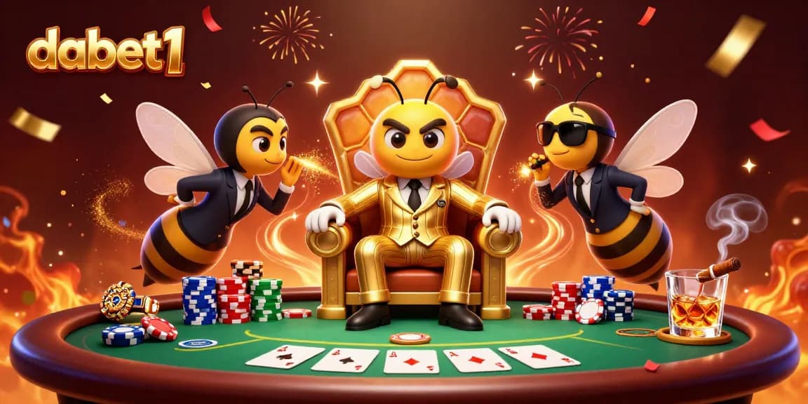 Experience high-stakes poker action with dabet1 in this vibrant casino illustration.