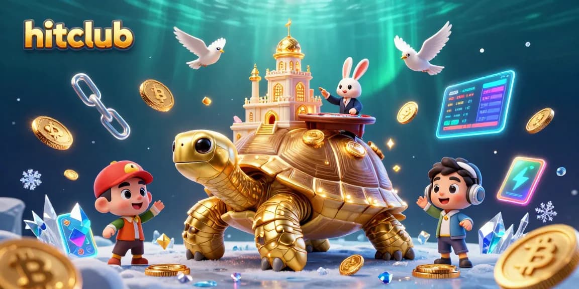 Experience the thrill of hitclub as golden tortoises host a vibrant casino with crypto elements.
