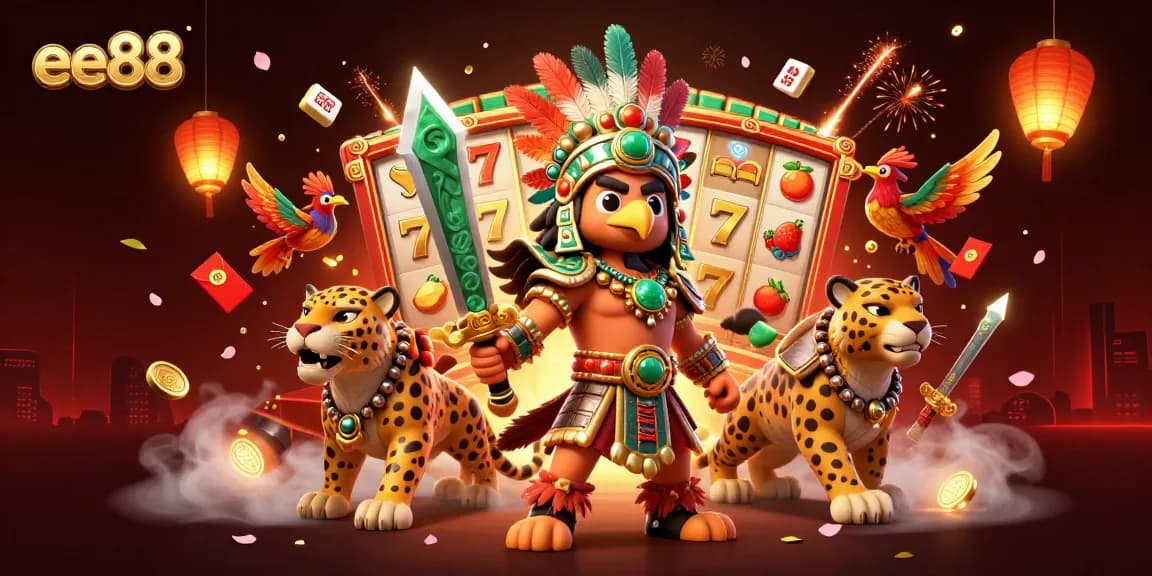 Experience the thrill of ee88 with vibrant casino warriors amidst spinning slots and golden symbols