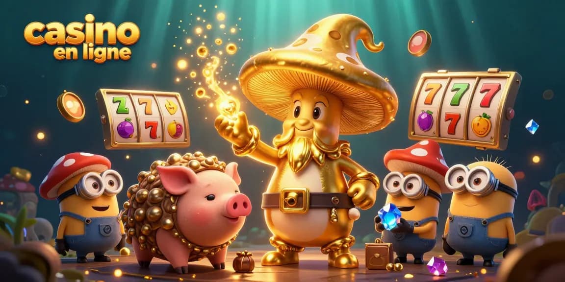 Gagnez à casino en ligne avec un sorcier en or et des machines à sous scintillantes.