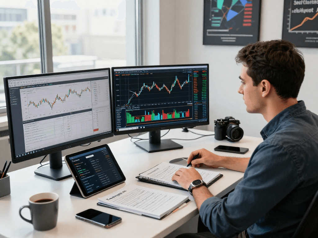 在TradingView行情分析平台上，交易者分析实时股票和加密货币图表，专注于交易策略和市场动态。