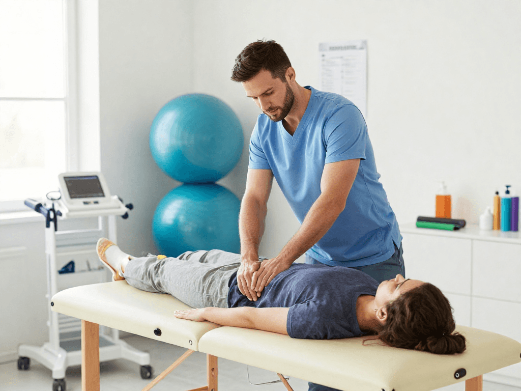 Experience sports massage at home, enhancing patient care in a health clinic environment.