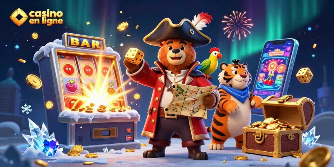 Casino en ligne : découvrez une scène dynamique avec un ours pirate et ses compagnons.