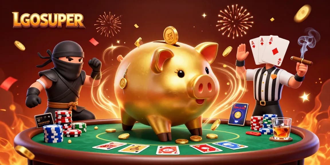 Engage in thrilling gameplay at LGOSUPER with a festive casino scene featuring dynamic characters and colorful casino elements.