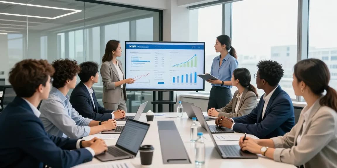 Team collaborating on an MBM strategy in a modern office.