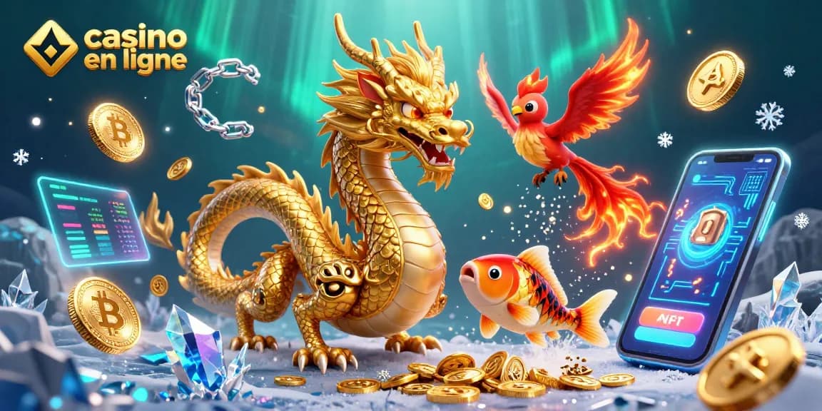 Découvrez l'univers du casino en ligne avec le dragon chinois et le phoenix dans une scène ludique.