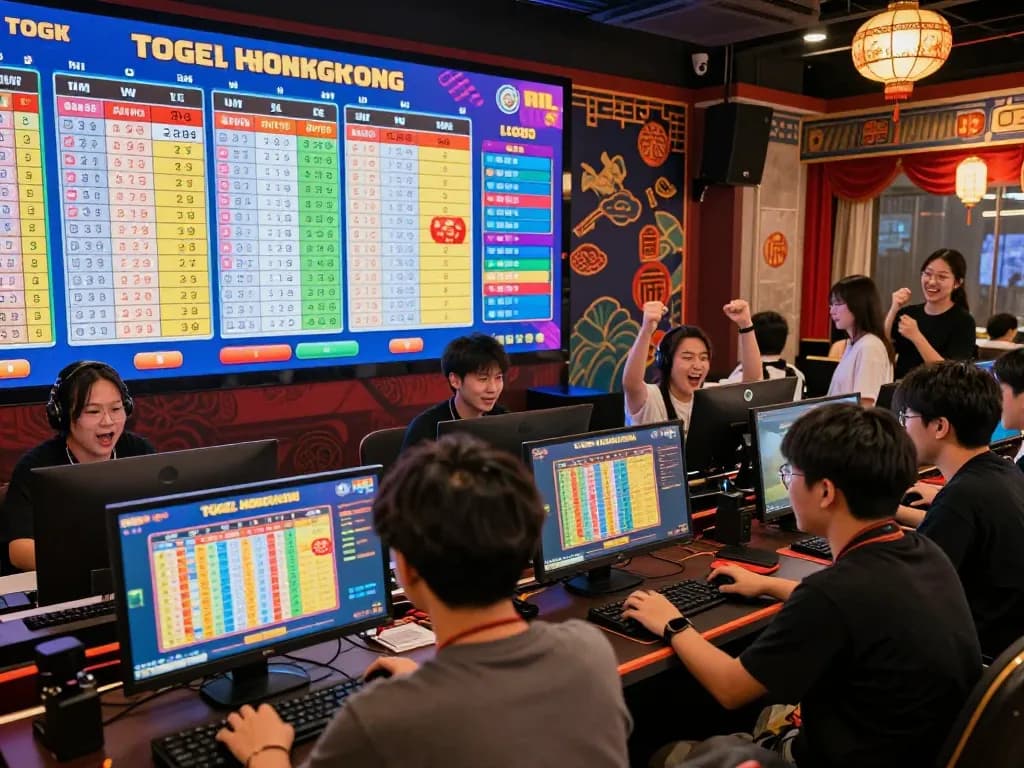 Togel Hongkong players enjoying a live draw in a vibrant atmosphere.