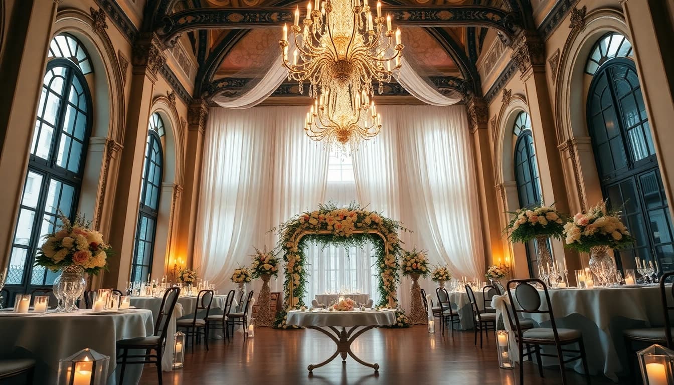 Best Wedding Venue Jacksonville showcasing an elegant wedding setup with floral arrangements and historic architecture.