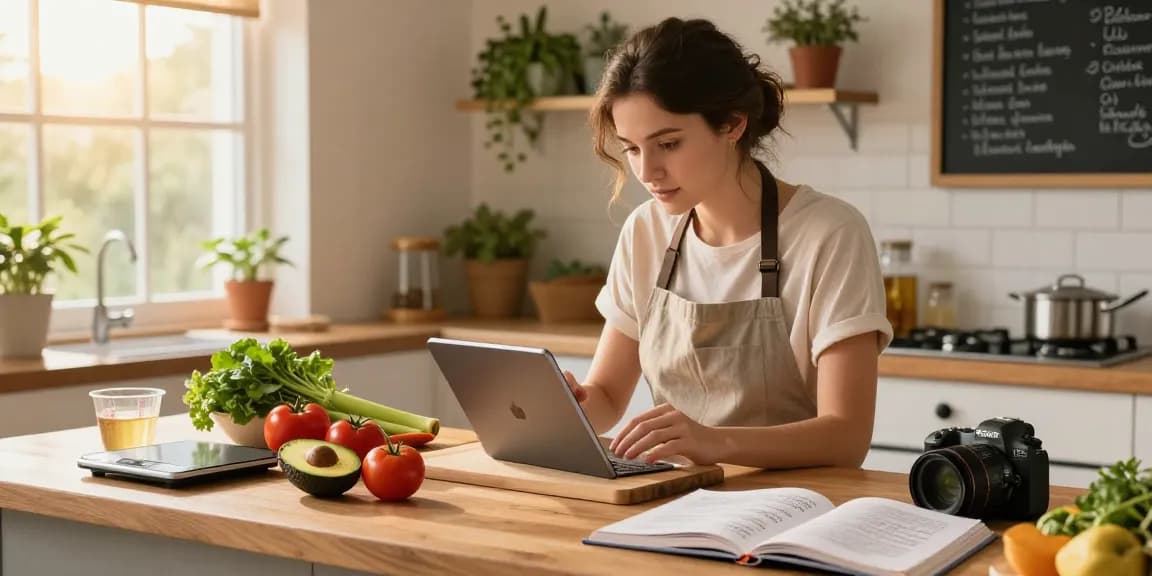 Using the best food tracker in a cozy kitchen for meal preparation