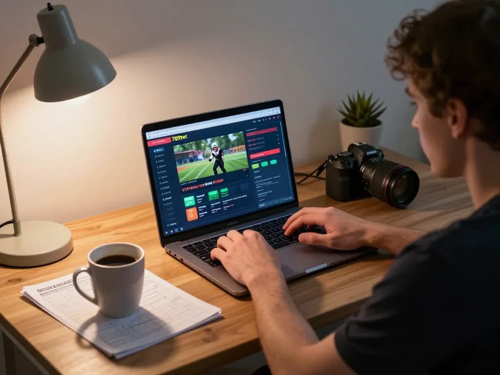 Player engaging in strategic betting on 789bet's online platform during a cozy home session.