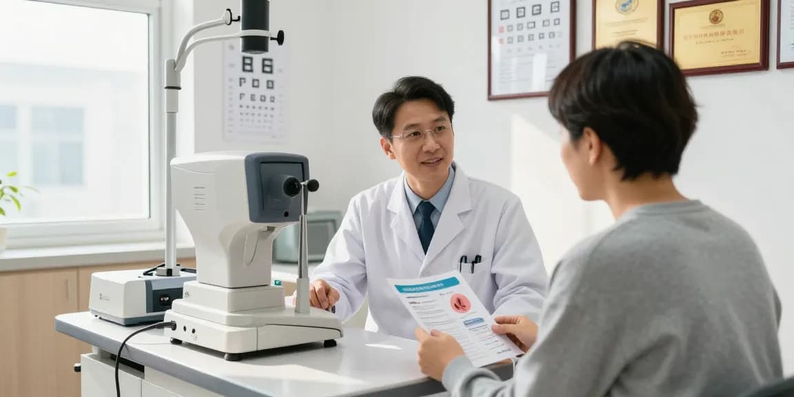 Understanding glaucoma symptoms with expert guidance from an ophthalmologist in a bright clinic.