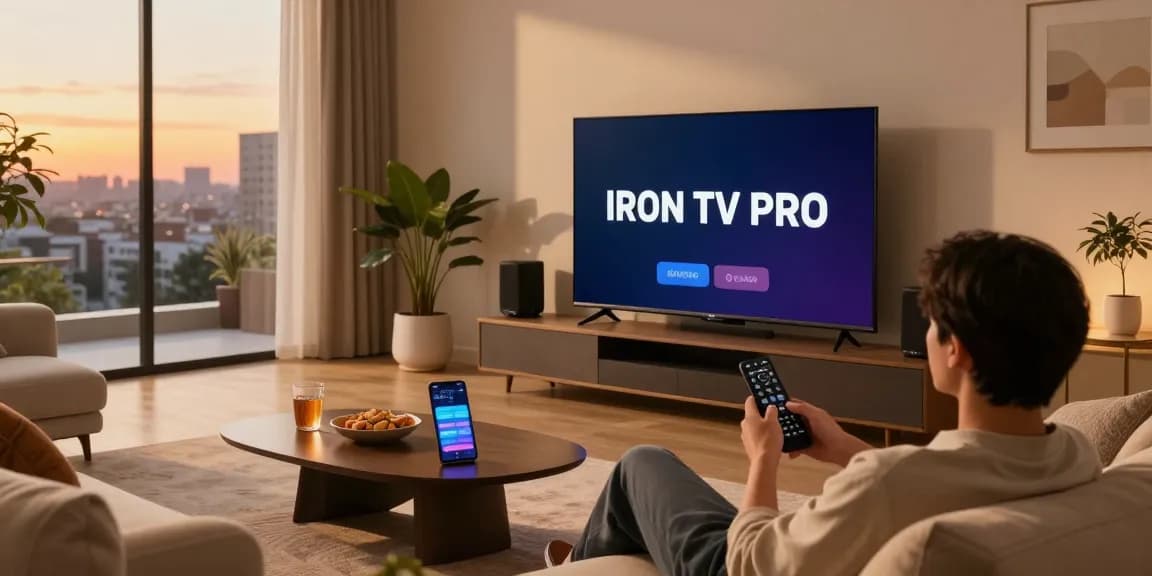 Enjoying IRON TV PRO streaming experience in a modern living room.
