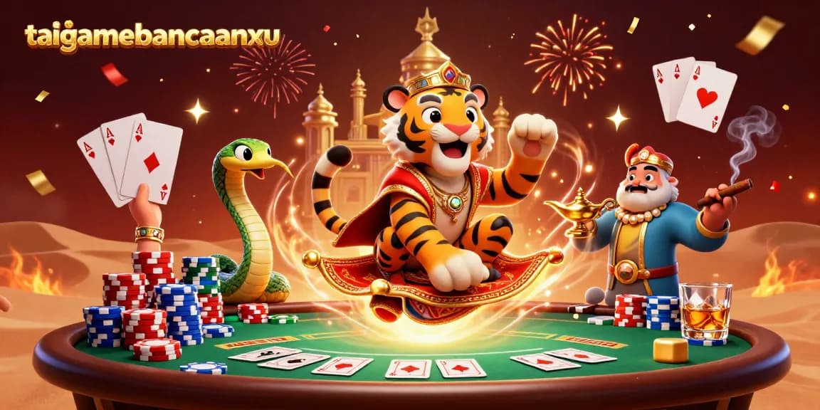 Engage with taigamebancaanxu through a vibrant casino scenario featuring an Arabian-themed sultan.
