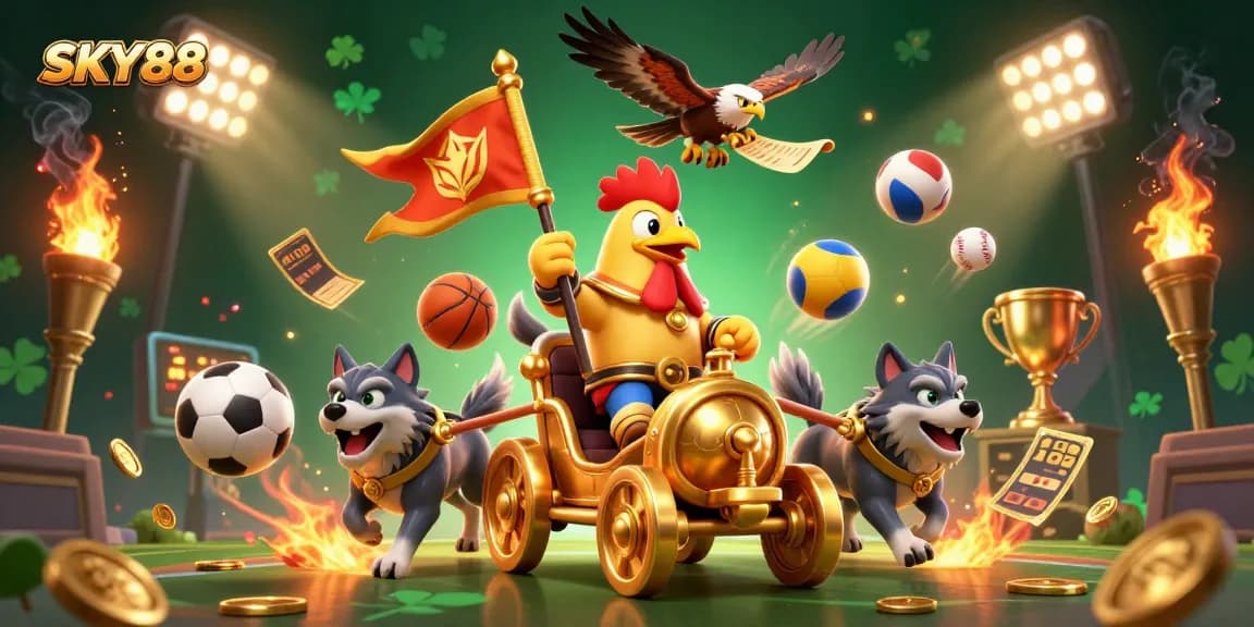 Engage with SKY88's thrilling sports betting scene featuring dynamic elements and vibrant characters.