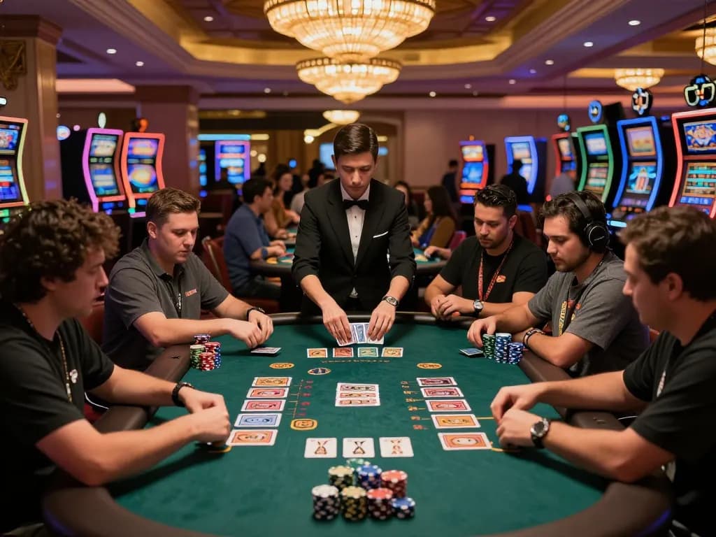 Players strategizing their next move in an engaging superjp Blackjack game at a Las Vegas casino