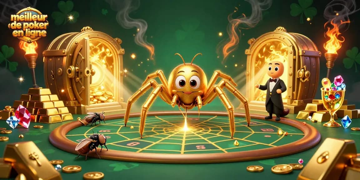 Miser sur le meilleur site de poker en ligne, une araignée dorée dans une toile de poker riche en gemmes.