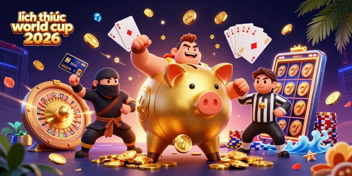 Engage with the latest lịch thi đấu world cup 2026 in this vibrant casino-themed illustration with dynamic elements.