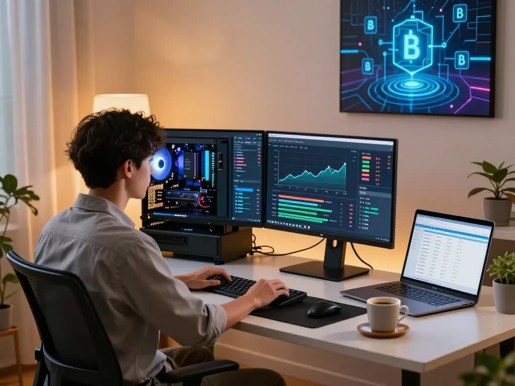 Discover the best cloud mining website with a tech-savvy individual engaging in cryptocurrency mining.