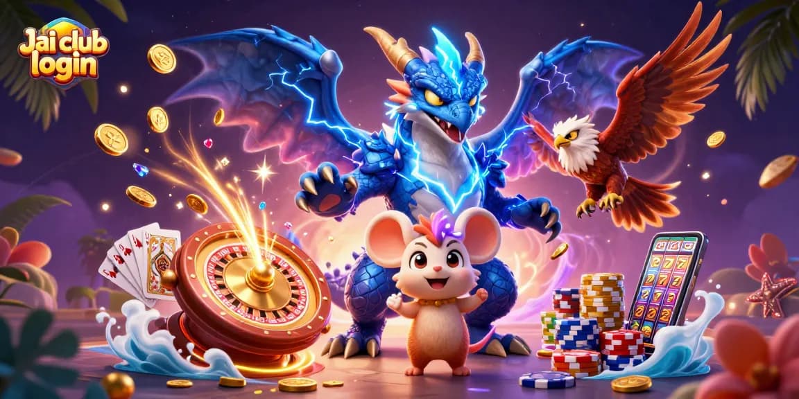 Experience the thrill of Jai club login with dynamic gaming action featuring vibrant characters and casino elements.